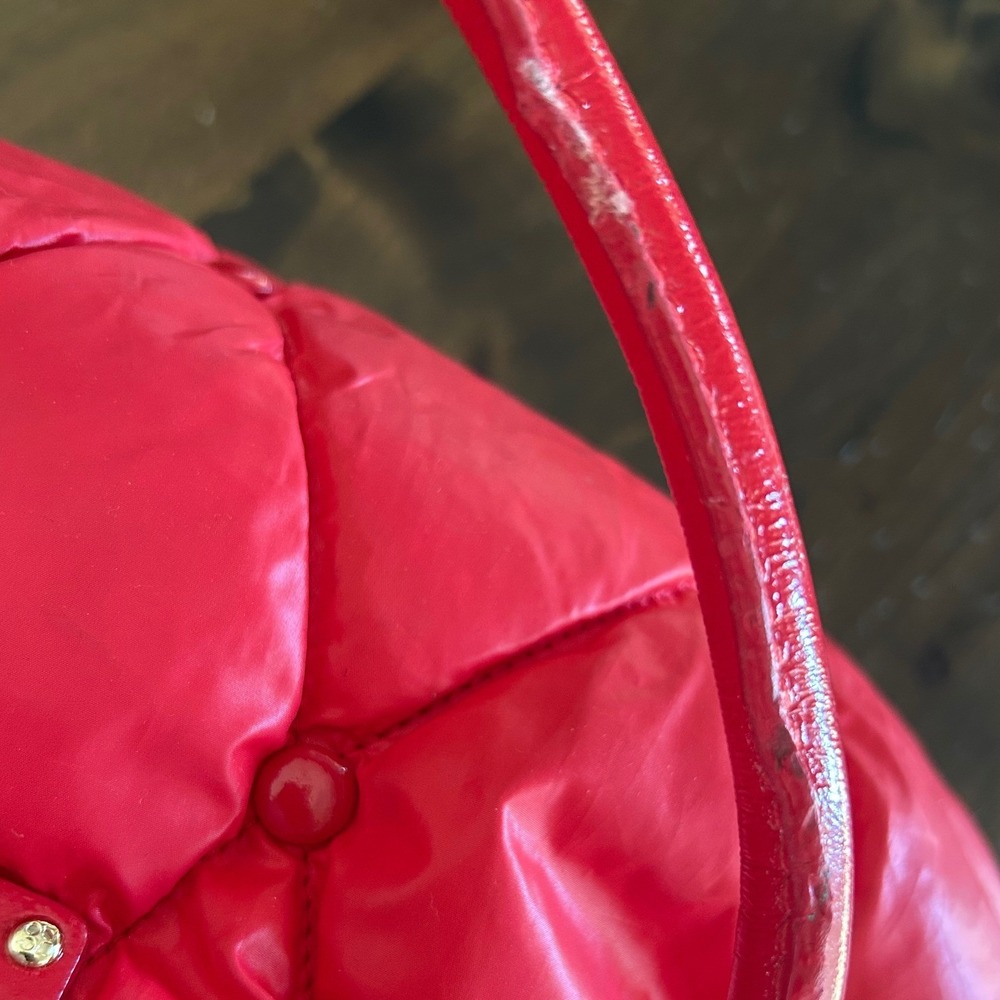 Kate Spade Quilted Puffer Tote Bag Large Red Diamond Stitch Nylon Streetwear - Picture 15 of 16